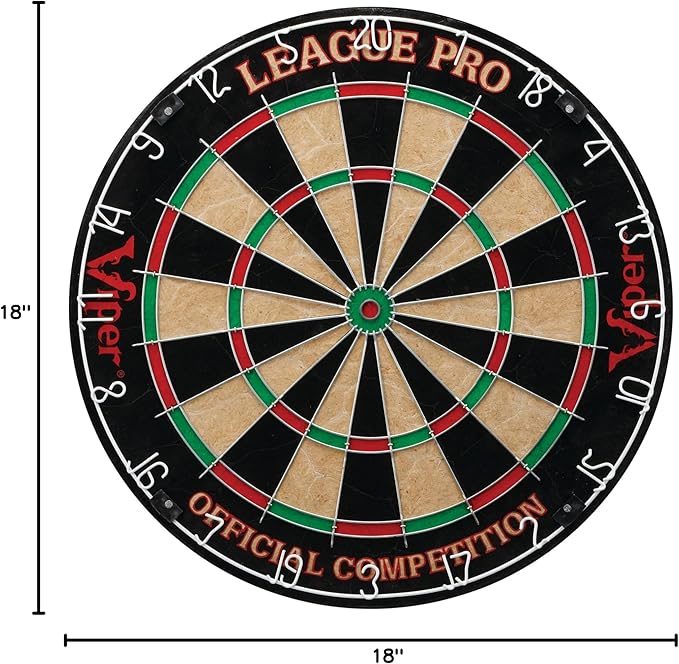 Viper League Pro Regulation Bristle Steel Tip Dartboard Starter Set with Staple-Free Bullseye, Radial Spider Wire, High-Grade Sisal with Rotating Number Ring, Chalk Cricket Scoreboard, Steel Tip Darts