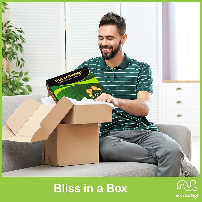 NUT CRAVINGS - Mixed Nuts Gift Basket in Green Gold Box (4 Assortments) Food Arrangement, Healthy Snack Care Package, Kosher