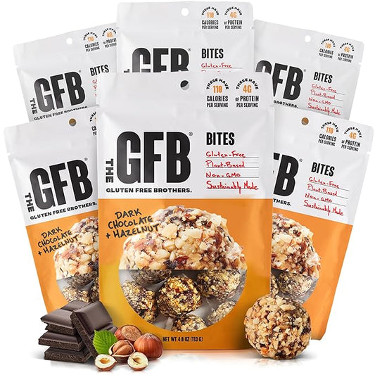 The GFB Dark Chocolate Hazelnut Protein Bites - Gluten Free, Plant Based, Non GMO, Sustainably Made – Ridiculously Tasty, Healthy, Vegan, Protein Energy Balls, 4 oz (6 Count)