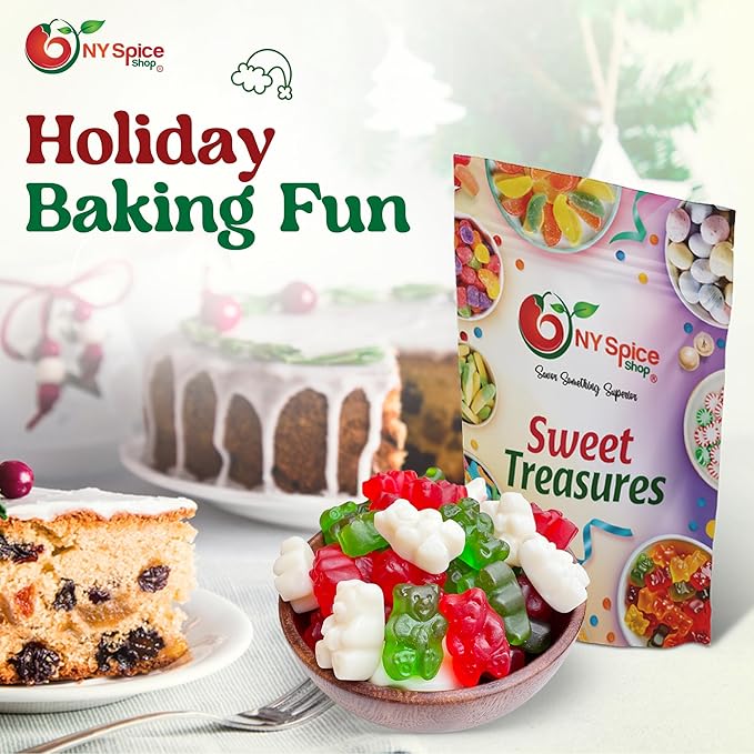 NY Spice Shop Christmas Gummy Bears Candy - 1 Pound Delightful Chewy Green, Red and White Fruit Flavored Holiday Candies Bulk - Gummies Fruit Snacks for Candy Buffet, Party and More