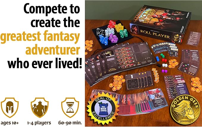 Roll Player Board Game | A Dice Game of Fantasy Character Creation | Ages 10+ | Competitive Strategy | Family Game for 1-4 Players | 60-90 Minutes