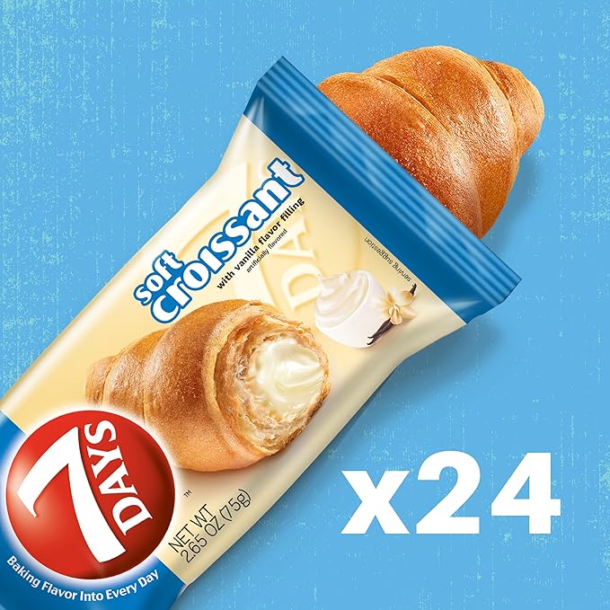 7Days Soft Croissant, Vanilla Filling, Perfect Breakfast Pastry or Snack, Non-GMO (Pack of 24)