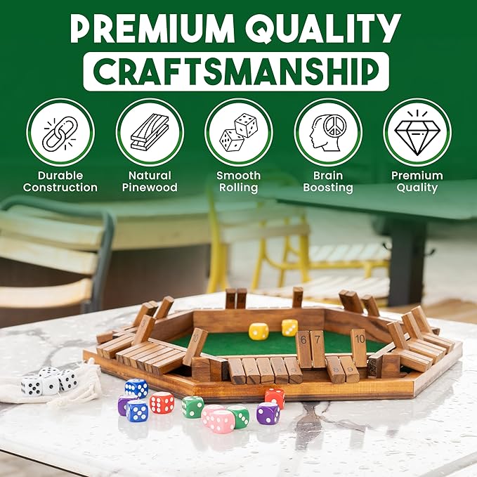 Sam & Evie Shut The Box Game for 1–6 Players | Close The Box Game Wooden with 16 Colorful Dices | Easy to Play Classic Board Games for Adults.Families and Kids