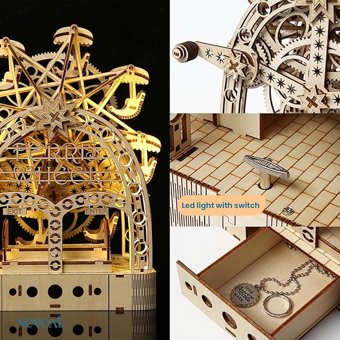 Mechanical 3D Wooden Puzzles, Brain-Teasing Puzzle Game for Every Occasion, Ideal Gifts for Teens and Adults (Ferris Wheel)