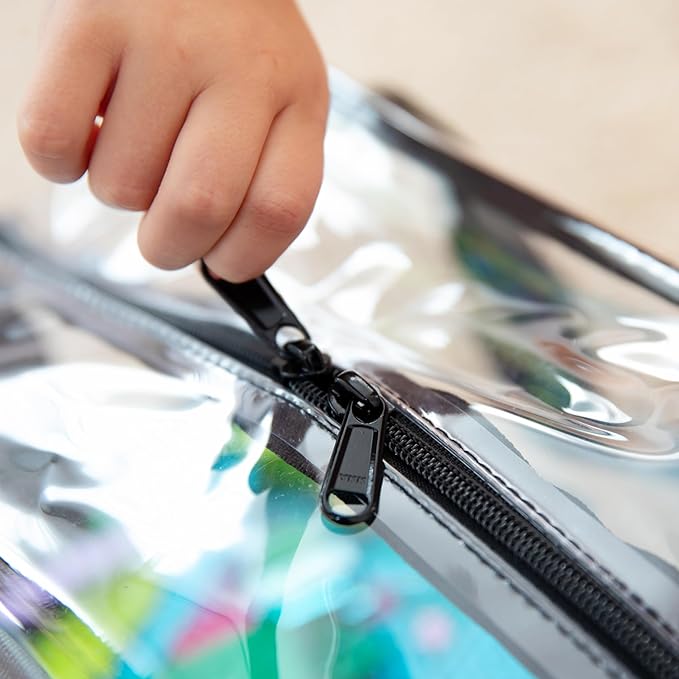 4 Pack Extra Large Toy Storage Clear Bags with Zipper 12"x10"x7" Clear Plastic Bins with Handle, Toy Organizer for Kids playroom, Blocks, Clothes, Stuffed Animal Storage