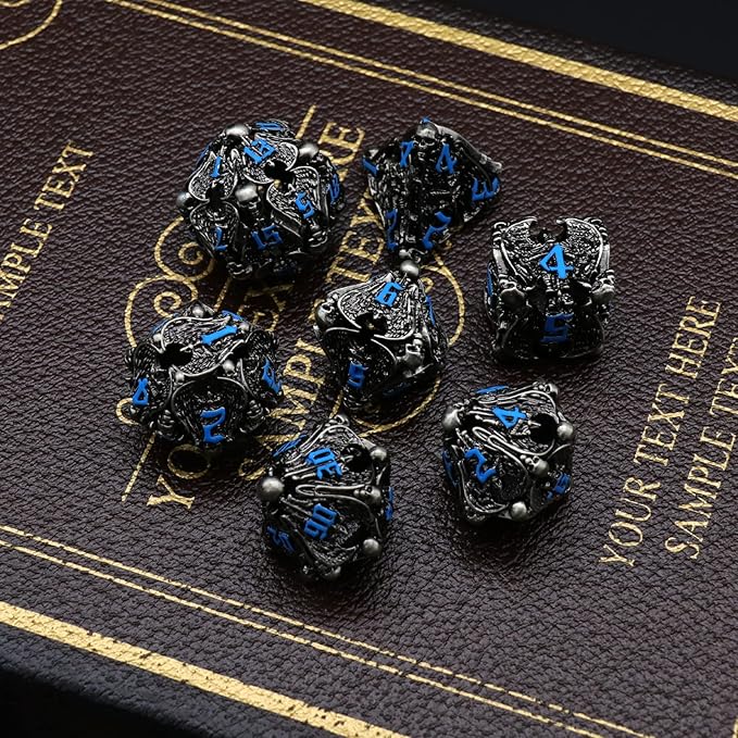 DND Dice, Dungeons and Dragons Dice Metal Dice Set D&D with Box HNCCESG Unique Role Playing Dice Hollow Polyhedral Starter Dice Gaming for Board Game RPG (Angel Blue Number)
