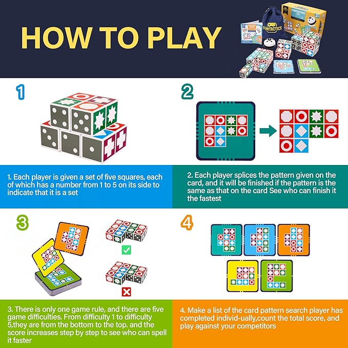 XXL Funtactics Wooden Matching Game Puzzle 3.0 Games, Pattern Block Match Puzzles Building Cubes with Bell for Kids and Adults Toys Board Games for Family Holidays Night 5 Players