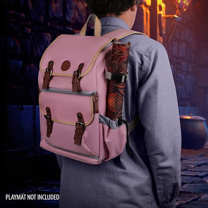 ENHANCE Mid-Size Trading Card Storage Box Backpack for Playing Card Case - Card Binder Space, TCG Deck Box Storage, Playmat Holder - Compatible with Magic the Gathering, YuGiOh, DnD (Pink)
