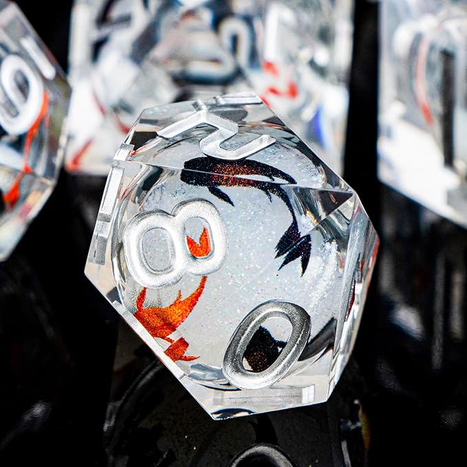 ARUOHHA DND Dice Set Liquid Core Koi Fish Sharp Edged Dragons Dice Compatible with D&D Role Playing Game, RPG Handmade Resin Dungeons Polyhedral D and D Dice Set D20 D12 D10 D8 D6 D4