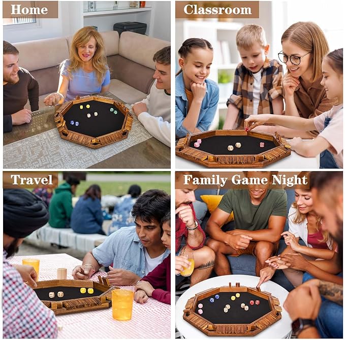 VAMSLOVE Upgraded 2-8 Players Shut The Box Dice Game-8-Way Wooden Board Table Math Game with 16+6 Dices - Close The Box Game for Kids, Adults Families Party Club (Instruction Included)