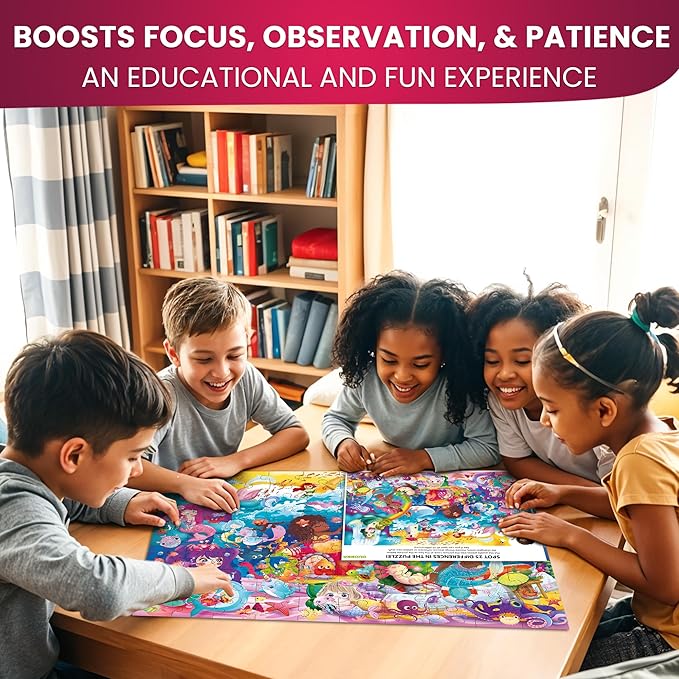 QUOKKA 100 Piece Puzzles for Kids Ages 8-10 – 3XSET Puzzles for Kids Ages 4-6 – Search & Find Mermaids Unicorns Kid Activities Included for 5-8 Year Old – Toddler Learning Toy Game Gift for Girls