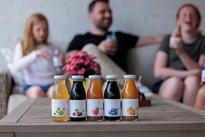 Pomona Organic Apricot Juice, Cold Pressed USDA Organic Juices, 100% Apricots, No Added Sugar, Not From Concentrate, Vegan, Kosher, Non GMO, Pasteurized, 8.4 oz Glass Bottles (Pack of 12)(Packaging May Vary)