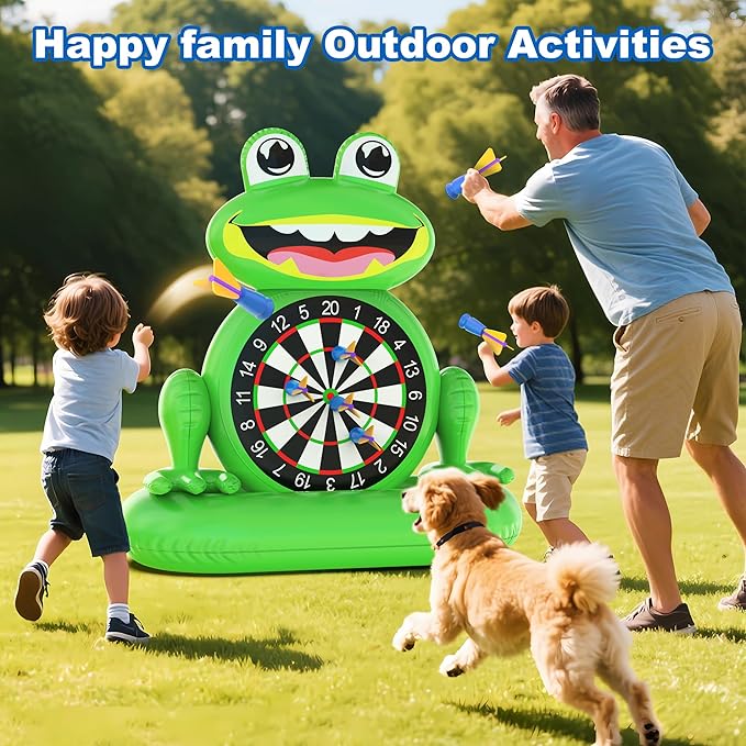 MOONTOY Inflatable Frog Dart Board Game, Fun Pool Toys for Kids, Water Games for Beach & Backyard, Summer Gift for Boys Girls Ages 6-12, Teens & Adults (Pump Included)