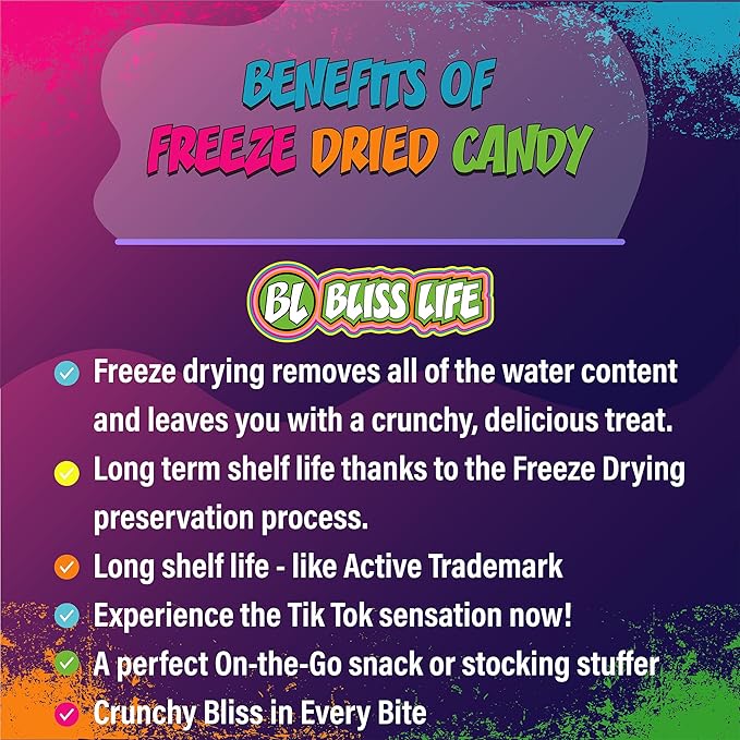 Bliss Life Freeze Dried Colorful Candy, Mixed Berry Sour Crunchy Sweet, For Parties, Classroom, Office, Goodie Bags, Snack for Kids Variety of Flavors (3oz)