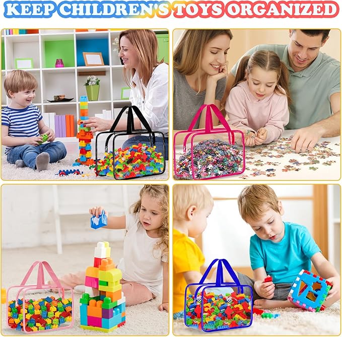 AOBOPLE 6 Pack Extra Large Toy Storage Bags with Zipper,11.8×8.7×5.9in Reusable Clear Toy Organizer Bags with Labels Toy Bags for Board Games, Building Blocks, Puzzles, Small Toys and Kids Books