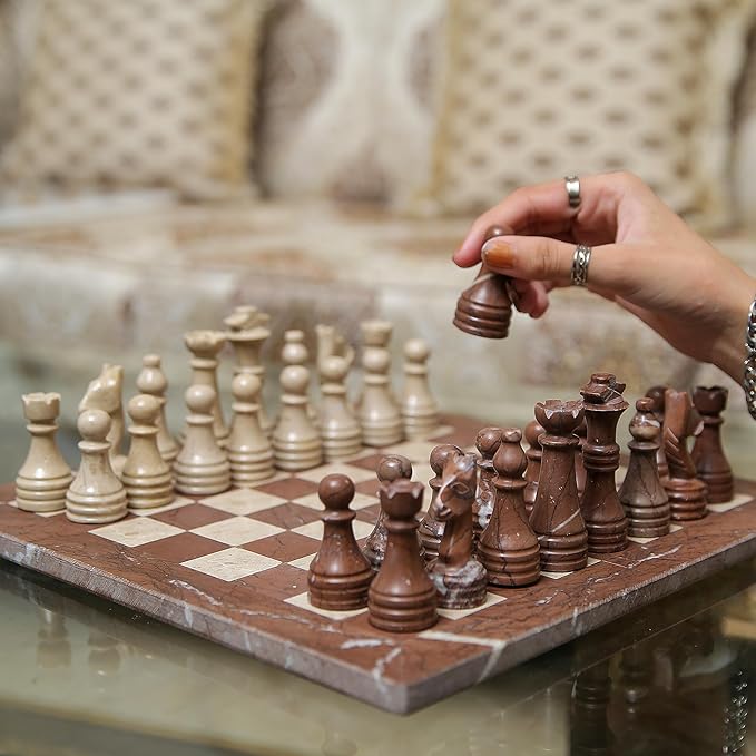 Handmade Marble Chess Set - Marina & Virona (12 x 12 Inches) - Chess Sets for Adults - Premium Quality Chess Boards - Fancy Chess Boards