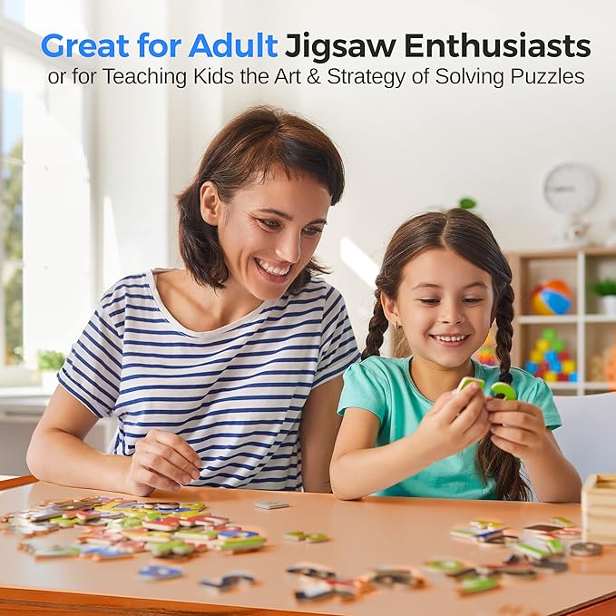 SereneLife 1500-Piece Portable Jigsaw Puzzle Board, Puzzle Table with 4 Storage Drawers, Detachable Puzzle Keeper & Smooth Non-Slip Surface, Wooden Puzzle Caddy for Family Games