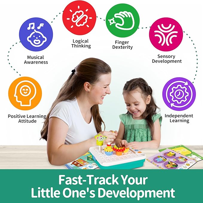 STEM Learning Toys for Kids Age 3-6, Interactive Montessori Busy Board with Flash Cards, Gears, Animals, and Building Blocks, Alphabet Educational Learning Tablet for Toddlers Ages 2 3 4 5 6