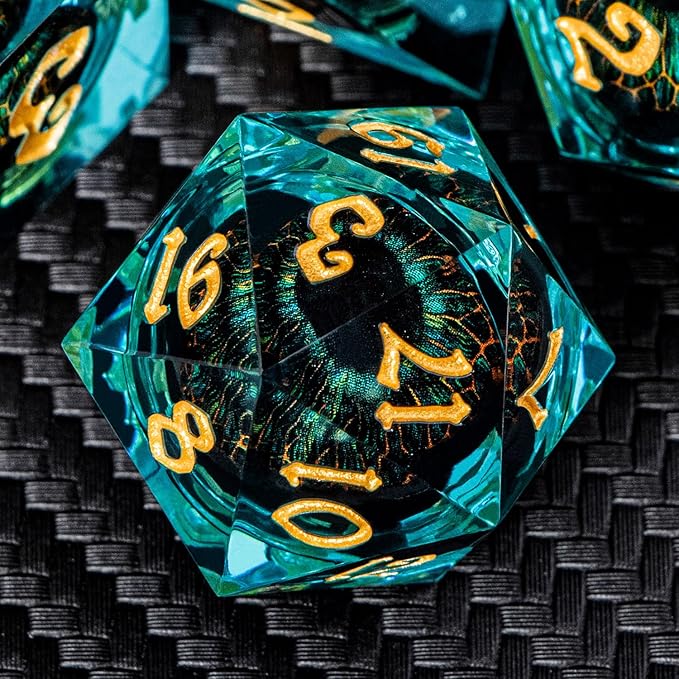 ARUOHHA DND Resin Dice Dragon Eye Dice Liquid Core Red Sharp Edged Dice Set with Gift Box, Polyhedral D and D Dice Set Role Playing Game D20 D12 D10 D8 D6 D4