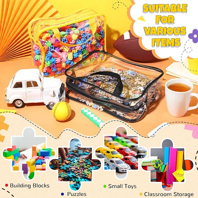 Sanwuta 4 Packs Large Toy Storage Bags Reusable Clear PVC Organizing Case Bags with Two Handles Waterproof Toy Container for Board Games, Building Blocks, Puzzles, Small Toys and Kids Books (Classic)