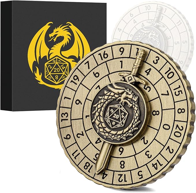 Spinner DND Dice, 7-in-1 Dragon Sword Metallic D&D Dice, Dragon Roulette Dice Spinner for DND Dice Set, DND Gifts with Gift Box, Role Playing Board Game Accessories, DND Dice Set Gifts, Bronze