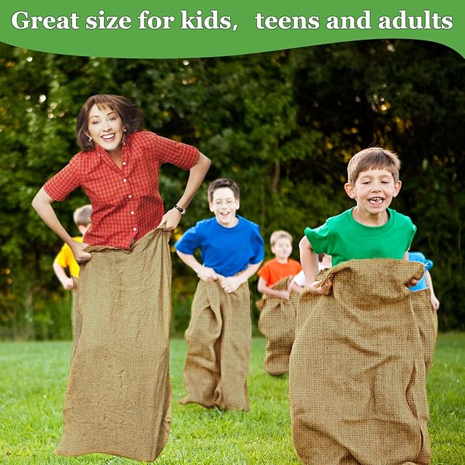 CWLAKON 6 Pack Large Burlap Potato Sack Race Bags for Kids Adults, Field Day Family Reunion 4th of July Easter Halloween Game, Outdoor Camping Picnic Birthday Party Outside Yard Lawn Carnival Games