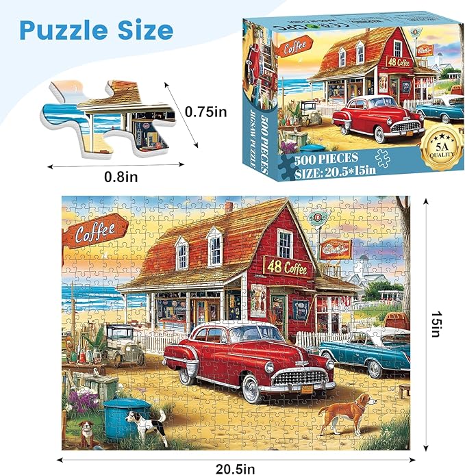 500 Pieces Landscape Puzzles for Adults, Coffee Shop Puzzle for Adults Children, OceanPuzzle 500 Pieces, Gift for Birthday, Home Decor, Fun for Family Entertainment(20.5 * 15 in)