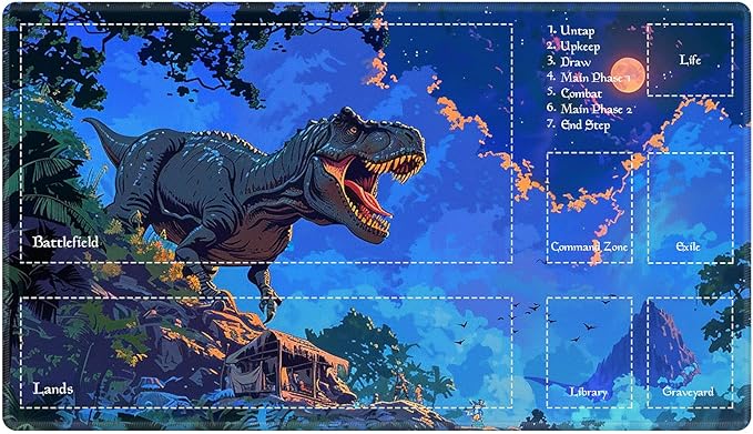 Playmat with Zones for MTG Card Game Playing, Game Mats Tabletop Magic Play Mats 24"x14" Commander Deck Gaming Desk Duel Mat Card Gameplay Mats for Beginner, Tyrannosaurus Rex