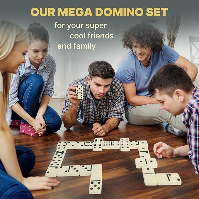Mega Large 3" Dominoes Set for Adults and Kids – Dominoes Double 6 Classic Board Games – Double Six Domino Set with 28 Tiles and Gift Case, Juegos de Mesa (MEGA)