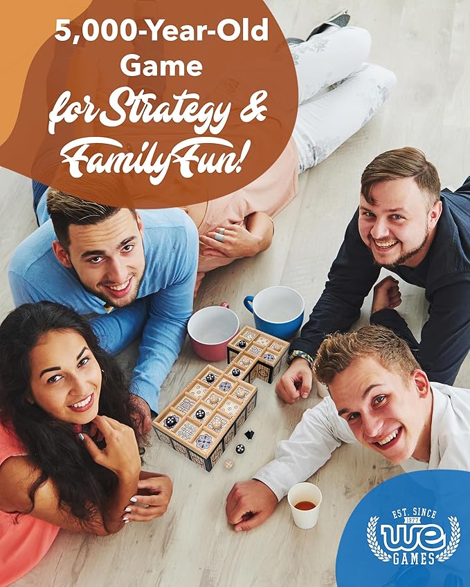 WE Games Royal Game of UR - Ancient Strategy Two-Player Board Game with 13.5” x 5.5” Wood Board & Storage Drawers, Ideal for History Enthusiasts