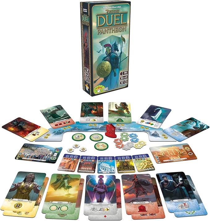 7 Wonders Duel Pantheon Board Game Expansion - Intense Two-Player Battles in The Ancient World! Strategy Game for Kids and Adults, Ages 10+, 2 Players, 30 Minute Playtime, Made by Repos Production