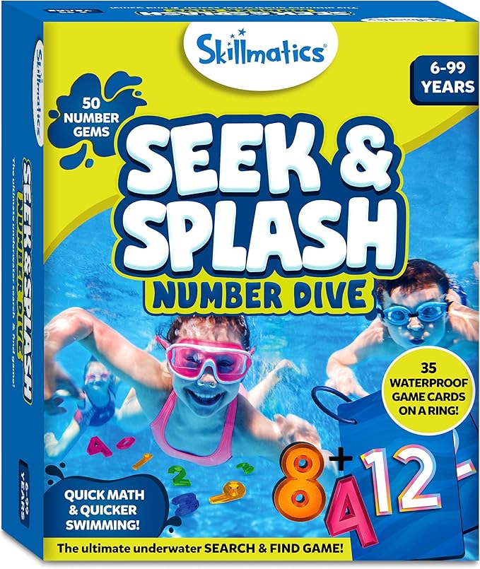 Skillmatics Pool Toys - Seek & Splash, Search & Find Water Game, Swimming Pool Number Dive Toy for Kids, Summer Fun & Gifts for Boys & Girls Ages 6, 7, 8, 9, 10, 11 & Up, Includes 50 Colorful Gems