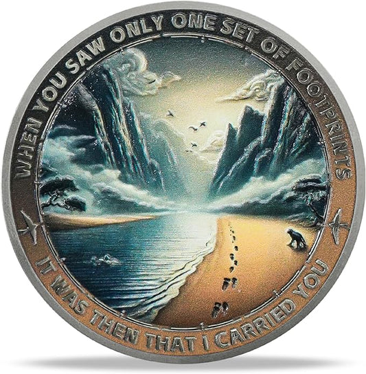 Mountain Trail Footprints Religious Coin Inspirational Bible Verse Medallion Faith-Based Gifts for Spiritual Encouragement for Men & Women