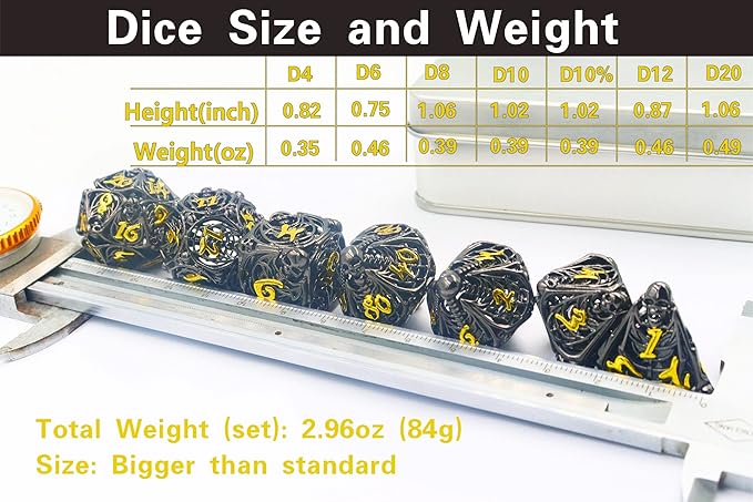 Metal DND Dice Set Skull Dungeons and Dragon Dice Set Hollow Polyhedral Magic 7 PCS Dice Set with Gift Metal Box for Dungeons and Dragons Table Games Play Cards MTG(Skull_Black Plus Gold)