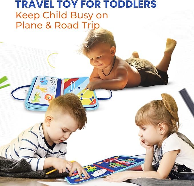 Montessori Busy Board for Toddlers, Sensory Creative Activity Toy for Fine Motor Skills Development, Educational Travel Companion for Boys & Girls, Rainbow Safari.
