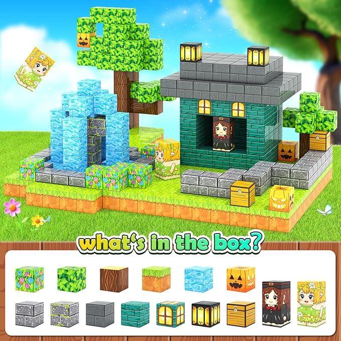Large Magnetic Blocks Kids Building Toys Mine Magworld Magic Enchanted Building Craft 1'' Cubes, Construction Sensory Toys for 3+ Year Old Boys Girls, Game Gifts for Kids Ages 4-6, 5-7, 4-8, 8-12