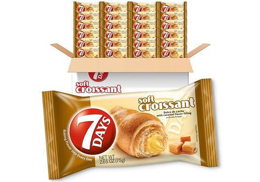 7Days Soft Croissant, Caramel - Dulce De Leche (24 Pack), Breakfast Pastry, Individually Wrapped On The Go Snack, Non-GMO (Pack of 24)