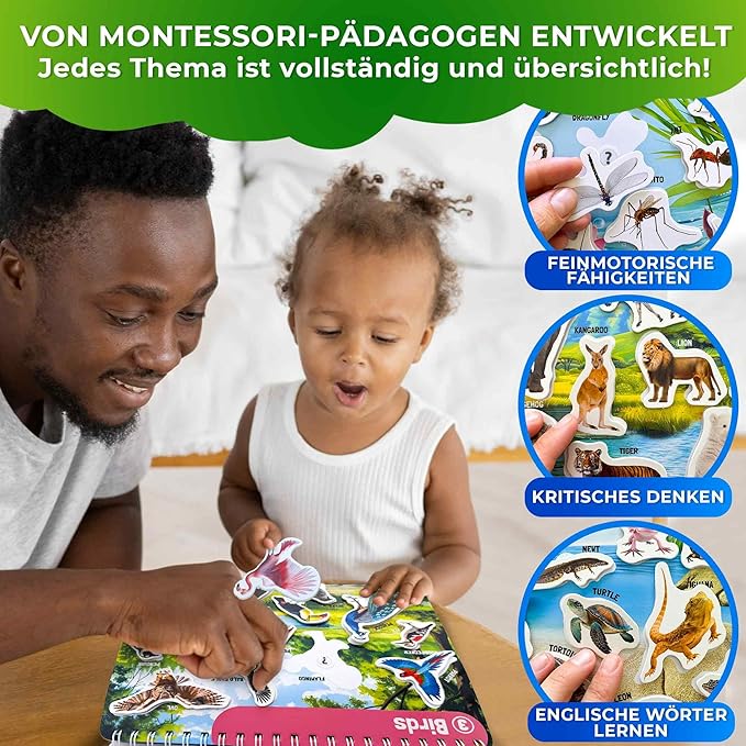 QUOKKA Montessori Busy Book for Ages 4-8 - Pre K Toddler Learning Activities for Homeschooling - My Preschool Busy Book for Toddlers 3-5 - 15 Kids Educational Animal Activities