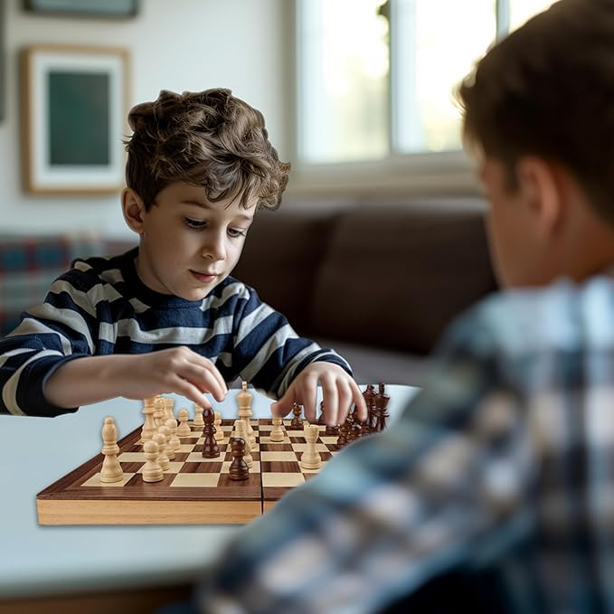 Gothink Wooden Chess Board Set with Manual for Adults Kids 15 Inch Chess Puzzle with Handmade Pieces & Storage Box Folding Portable Travel Unique Chess Game for Tournament Professional Beginner