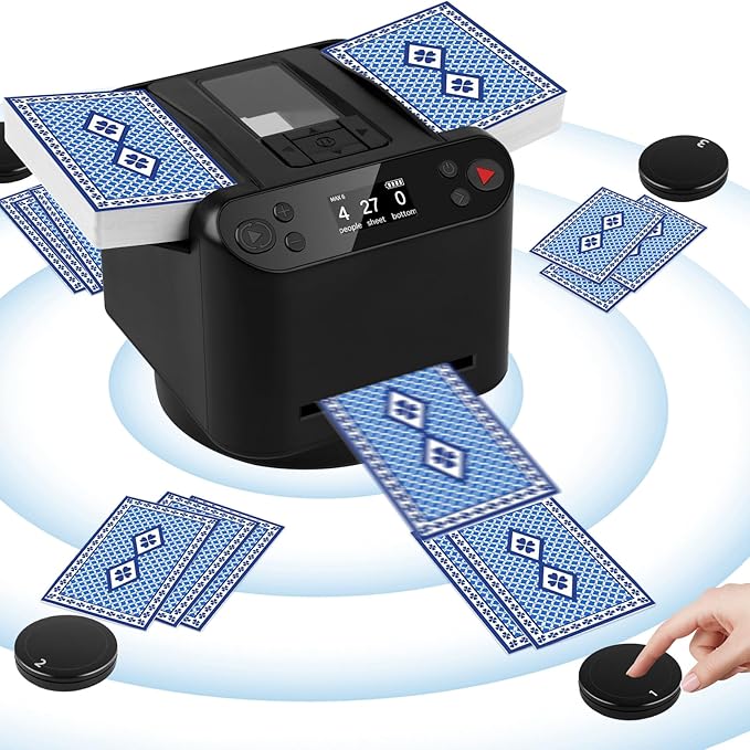 Automatic Card Shuffler and Dealer Machine，Card shuffler 2 Deck，360 °Rotating Card Dealer，Eletric Shuffling and Dealing Machine All in ONE, Ultra Quiet, Rechargeable,for Board Games and Poker Games