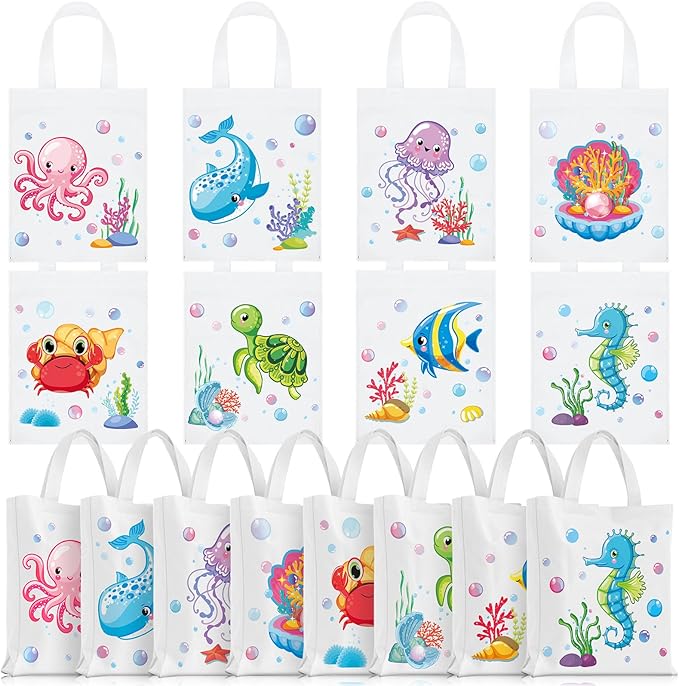Ferraycle 24 Pcs Sea Animals Party Favor Bags Under the Sea Goodie Bags Cute Marine Favors Treat Supplies for Baby Shower Birthday Party Decor