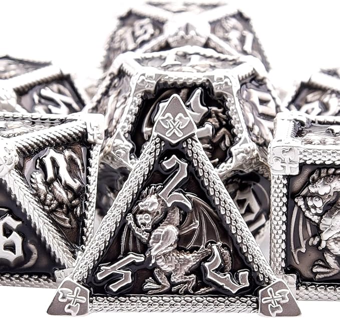 AUSTOR 7-Die Metal DND Dice Set Dungeons and Dragons Polyhedral Roll Playing Dice with Box D20 D12 D10 D% D8 D6 D4 for Pathfinder MTG RPG Board Games