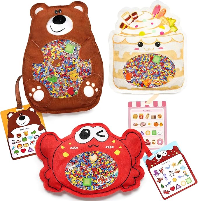 Joyreal Hide and Seek Busy Bag- 3 Pack Seek and Find Hidden Object Game, Sensory Hidden Object Search Problem Solving Travel Game for Kids 3+, Including Alphabet, Food, Fish, Animal (3)