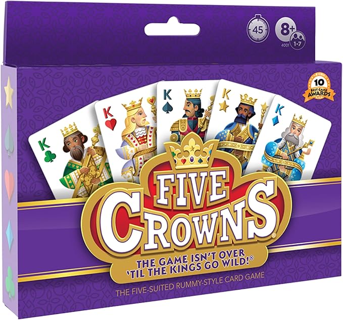 PlayMonster Five Crowns — The Game Isn't Over Until the Kings Go Wild! — 5 Suited Rummy-Style Card Game — For Ages 8+