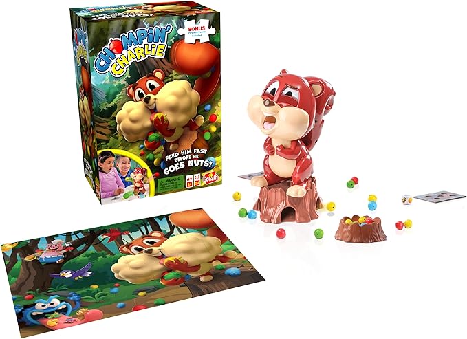 Chompin' Charlie Game - Feed The Squirrel Acorns And Race To Collect Them When They Scatter - Includes 24-Piece Puzzle by Goliath