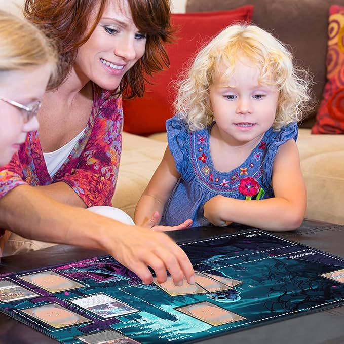 Playmat with Zones for MTG Card Game Playing, 24"x14" Commander Deck Gaming Desk Duel Mat for Beginner, Halloween Night Skeleton