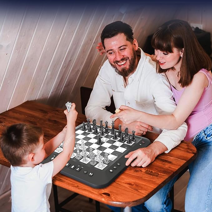 Electronic Chess Set, Chess Set Board Game, Computer Chess Game, Electronic Chess Game, LEDs,Built-in Battery, Great Partner for Play and Practice (Black)