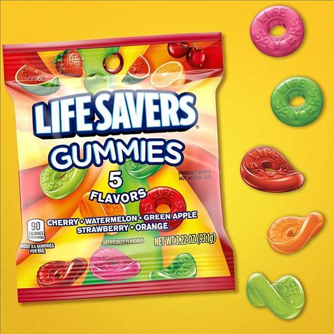 LIFE SAVERS 5 Flavors Gummy Candy, 3.22 oz Bag (Pack of 12)
