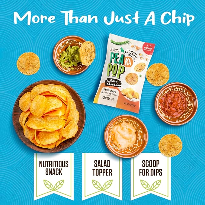 PeaKaPop Veggie Chips – Plant-Based, Healthy Veggie Crisps with Pea, Lentil & Chickpea Protein – Vegan, Gluten-Free, Popped Chips – Snack Size for Kids & Adults – 1 oz Bags (15-Pack) – White Cheddar