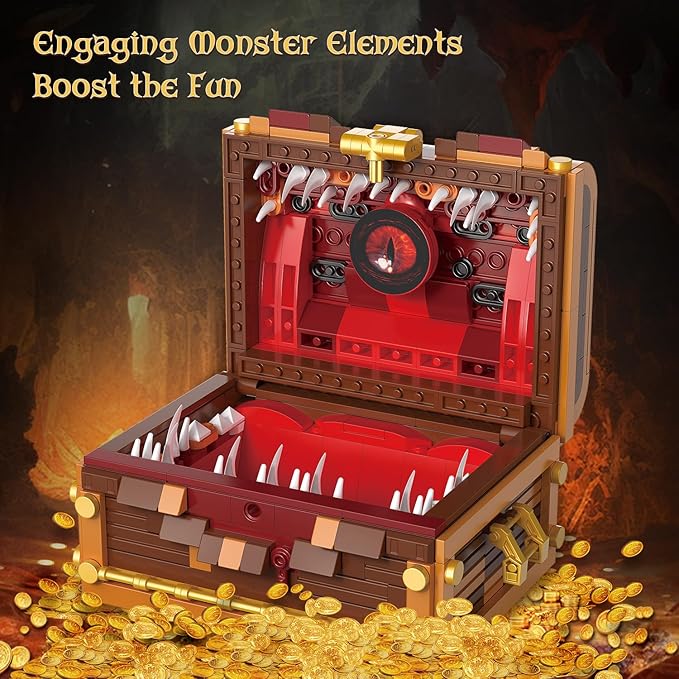 Mimic Chest Building Sets, Monster Dice Storage Box that Holds Up to 3 Polyhedral Dice Sets. Ideal for Dragons Board Game Gifts for Adults and Kids, Compatible with Lego Sets, 531pcs